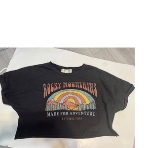 Cut & Paste Rocky Mountains National Park Graphic Crop Top Black Medium
